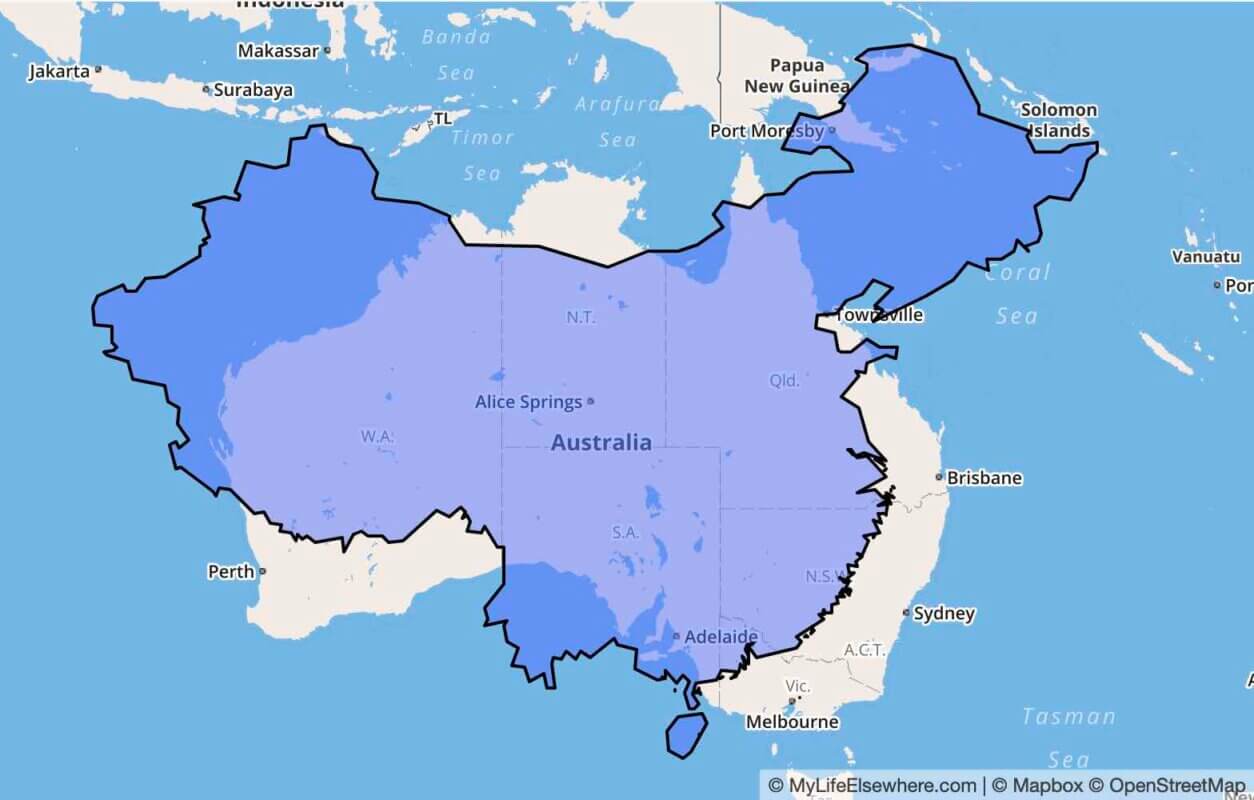 How Big is China vs Australia - Bigger!