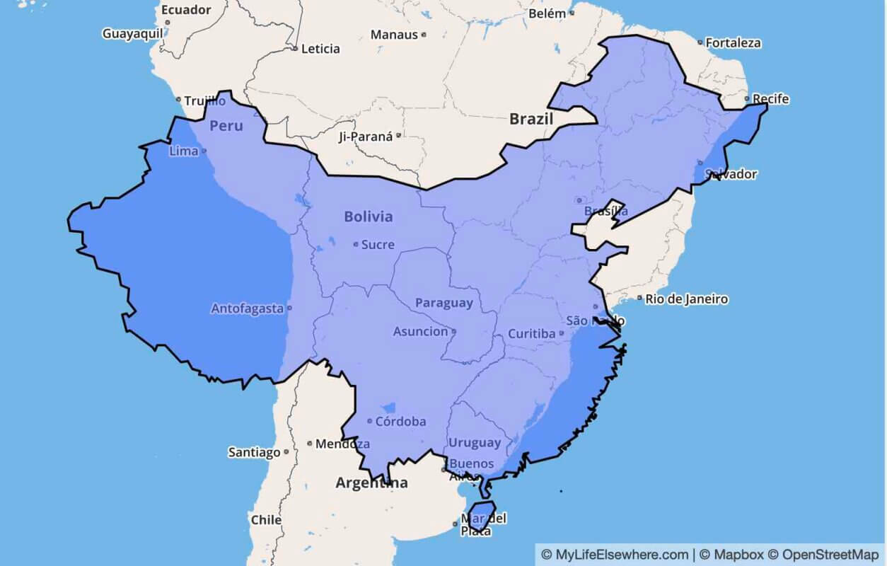 How Big is China vs South America